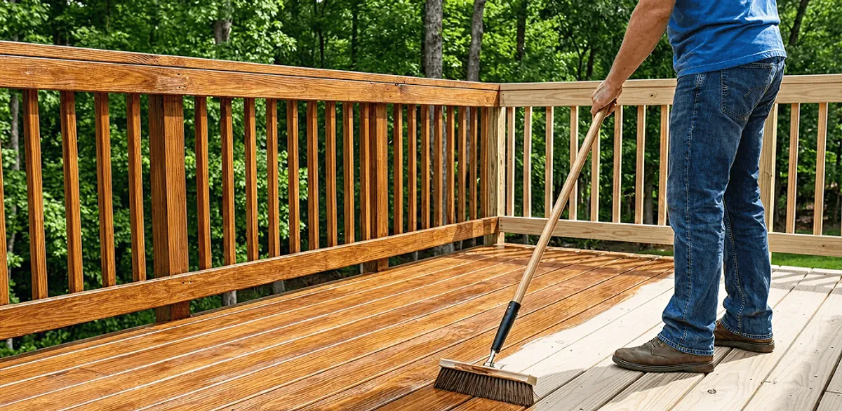 Deck staining and sealing application on a wood deck in Seattle, WA
